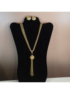 VTG Sarah Coventry Tassel Necklace Clip-On Earrings Multi-Strand Convertible 26"